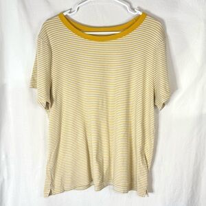 Old Navy Woman’s White and Mustard Colored Striped Short Sleeve Tee - Medium